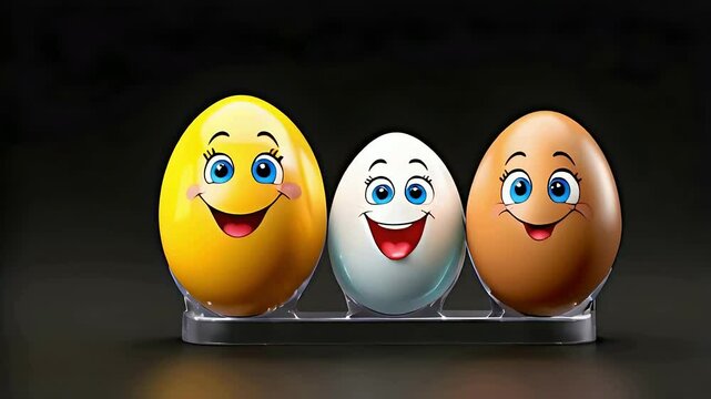 Smiling Easter eggs in a row show happy faces