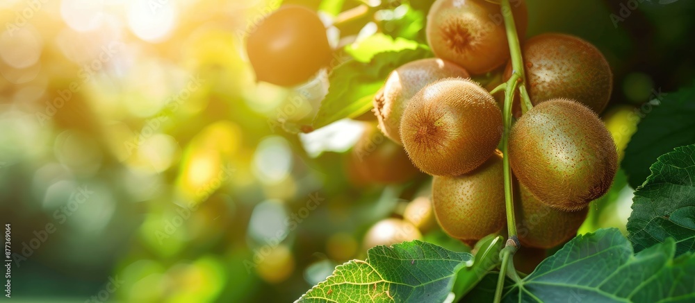 Poster kiwi fruits hanging on the tree with copy space image