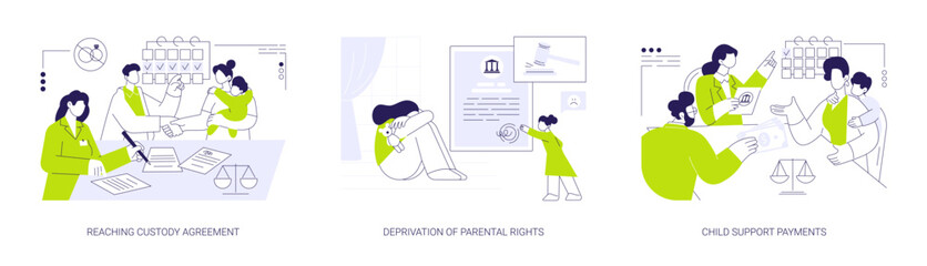 Child custody abstract concept vector illustrations.