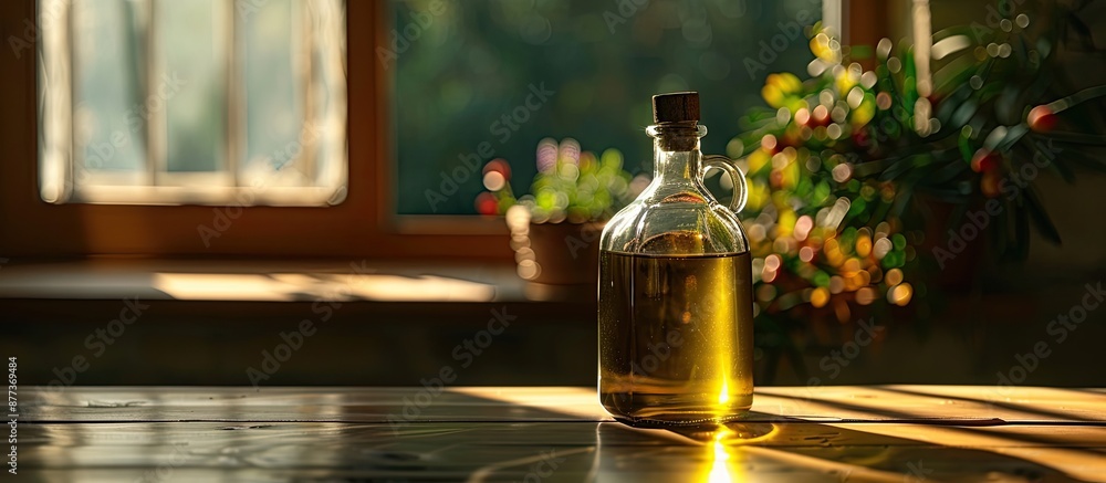 Poster a gleaming bottle of olive oil sits elegantly on the table adding a touch of sophistication with a b