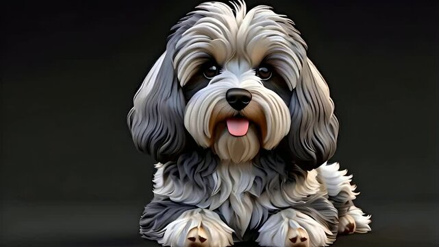 a pet animal dog lowchen full view on black background