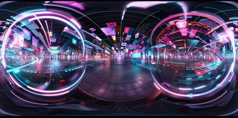 Animated 360-degree full panorama digital image of futuristic computer surface environment studio 3D render illustration hdri hdr vr virtual reality