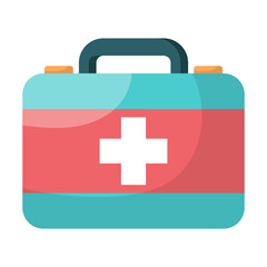 First aid kit. Paramedic suitcase for storing medical supplies. Medicine elements and tools. Medical equipment to use at home. Medicines to treat diseases. Healthcare and medicine. Vector illustration