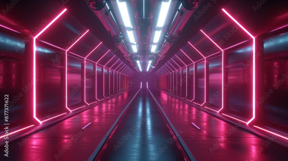 Poster the background is a 3d technology abstract neon light with an empty space scene, spotlight, dark nig