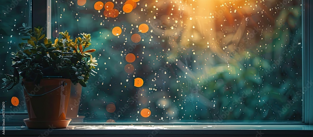 Poster rain on the window creating a cozy atmosphere with a relaxing vibe ideal for a copy space image