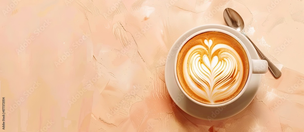 Sticker Heart shaped latte art design in a coffee cup with space for text or graphics can be used as a copy space image