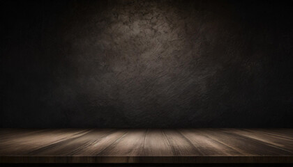 Wood table in front wall blur background with empty copy space on the table for product display mockup. Retro design montage presentation