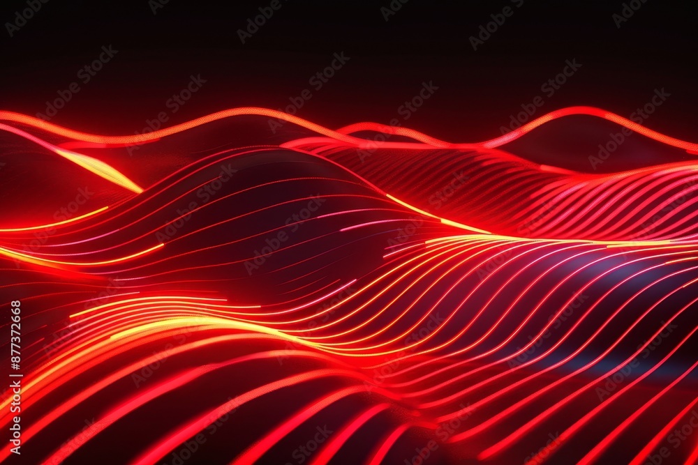 Poster data transfer concept with red glowing neon and bokeh lights. abstract futuristic background with re