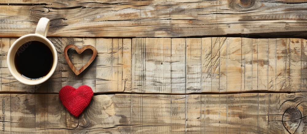 Poster coffee love message displayed on a wooden background with copy space image