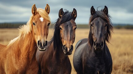 Obraz premium Herd of foals and young horses running on a green meadow.