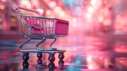 Shopping Cart with Colorful Background - Generative AI