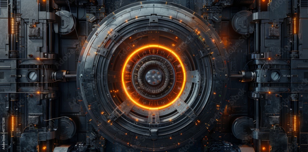 Aufkleber background design with abstract robotic detail structure with metallic effects including rust, grung