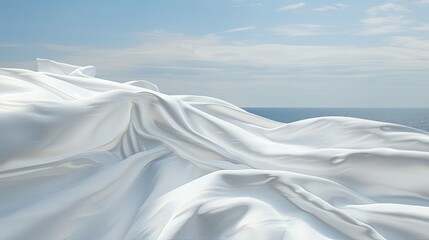 White sheer fabric drapes and flows in soft, gentle waves, creating a delicate and ethereal texture.
