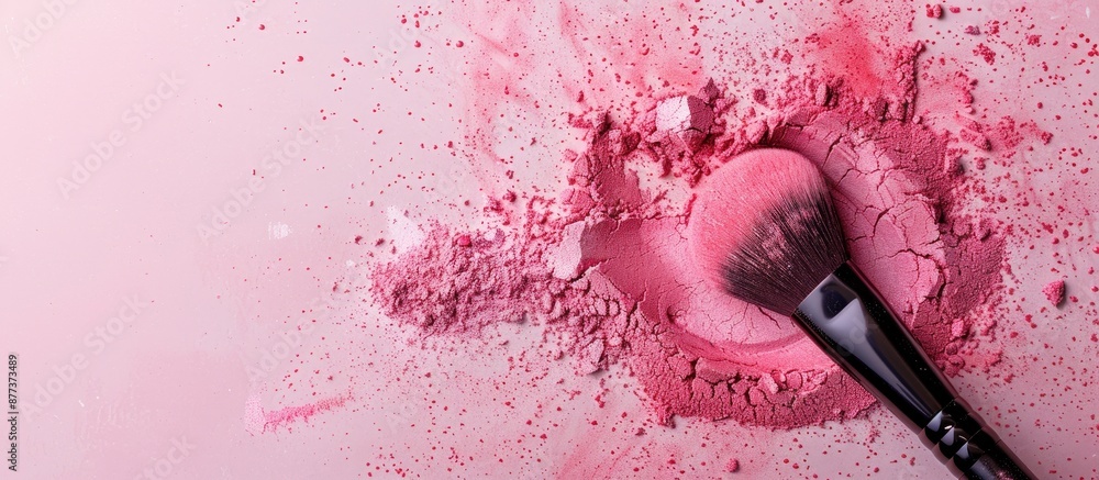 Poster pink background with a makeup brush for blush and powder allowing for text with copy space image gui