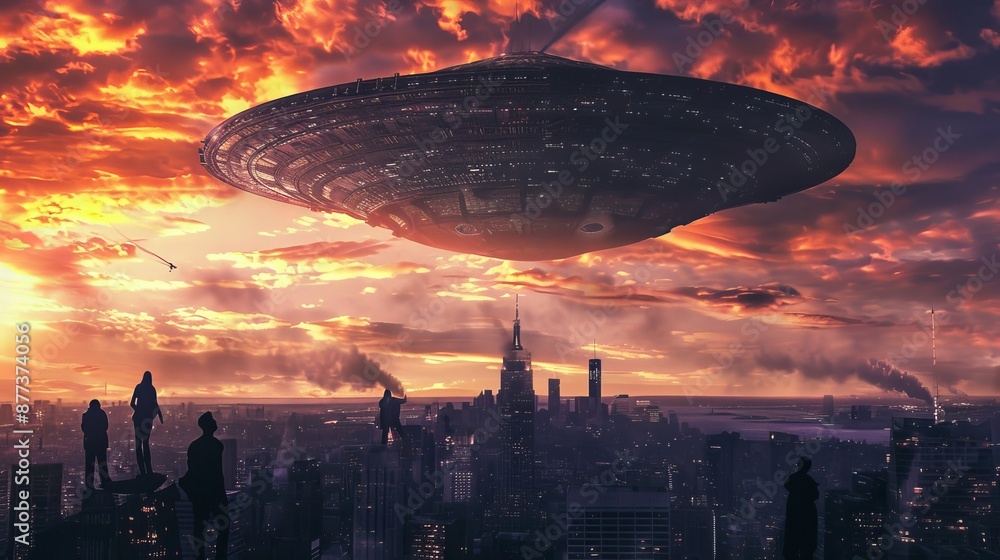 Poster this painting shows a mysterious object floating in the sky hovering motionless above the field. the