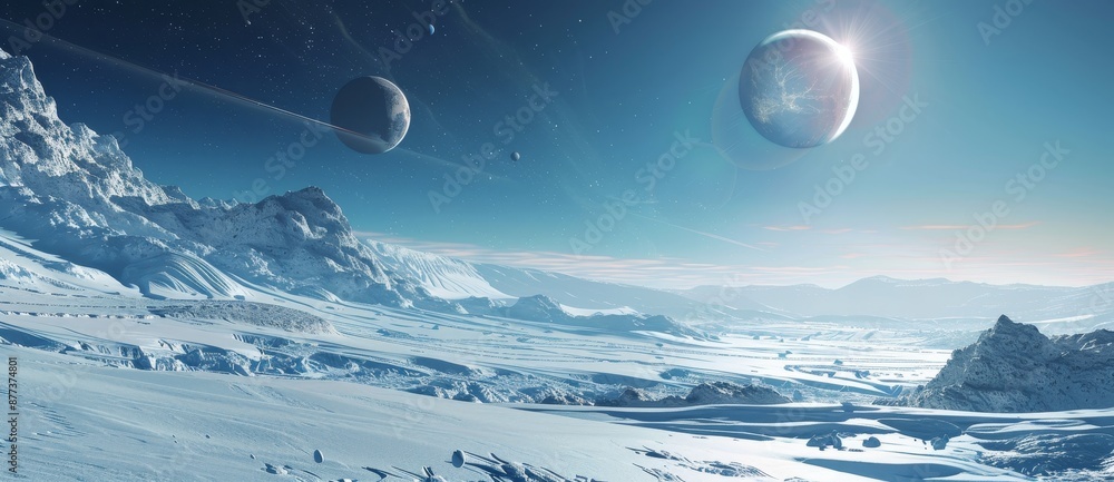 Poster the image features a 3d illustration of an ice planet copy the image and add text or your own design