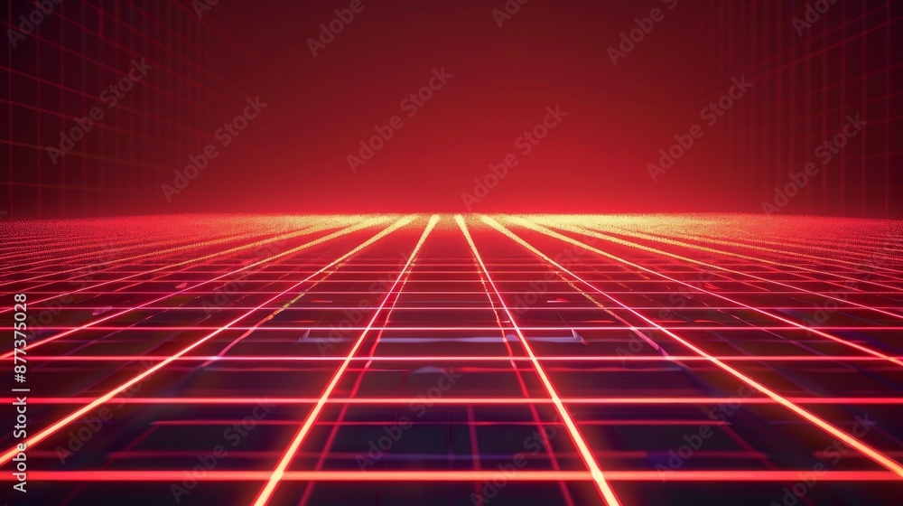 Aufkleber 3d retro neon red orange abstract background with laser lines. synthwave grid videogame style. vj fu