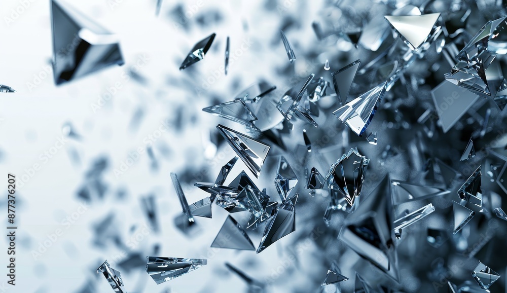 Poster abstract shattered surface with chaotic flying particle background in 3d