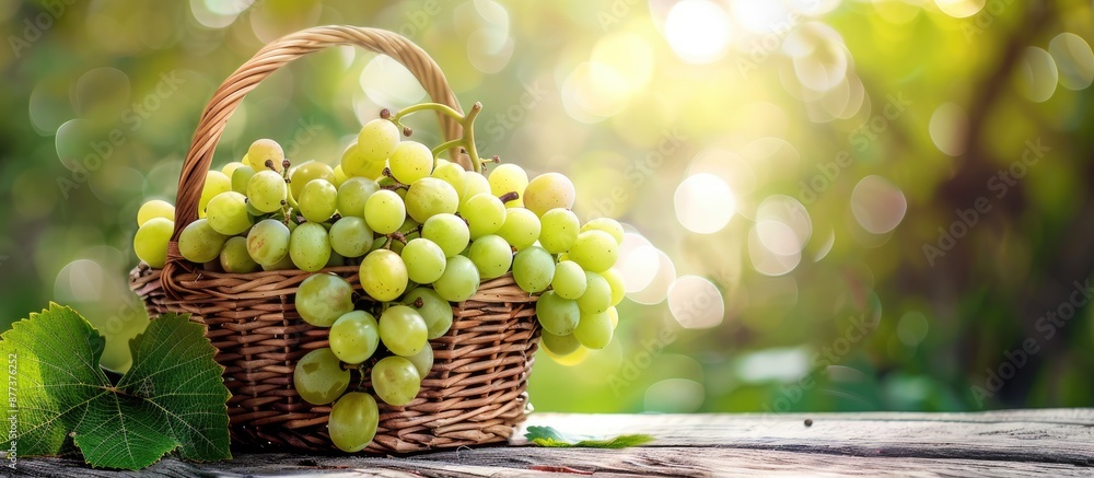 Aufkleber during harvest time a wicker basket filled with fresh green grapes is displayed creating a charming 
