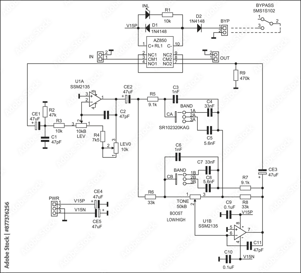 Aufkleber schematic diagram of electronic device on sheet of paper. vector drawing electrical circuit with ope