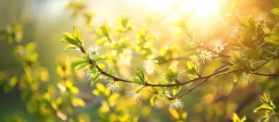 Obraz premium Nature background with branches and sunlight depicting the fresh beauty of spring ideal for incorporating copy space image