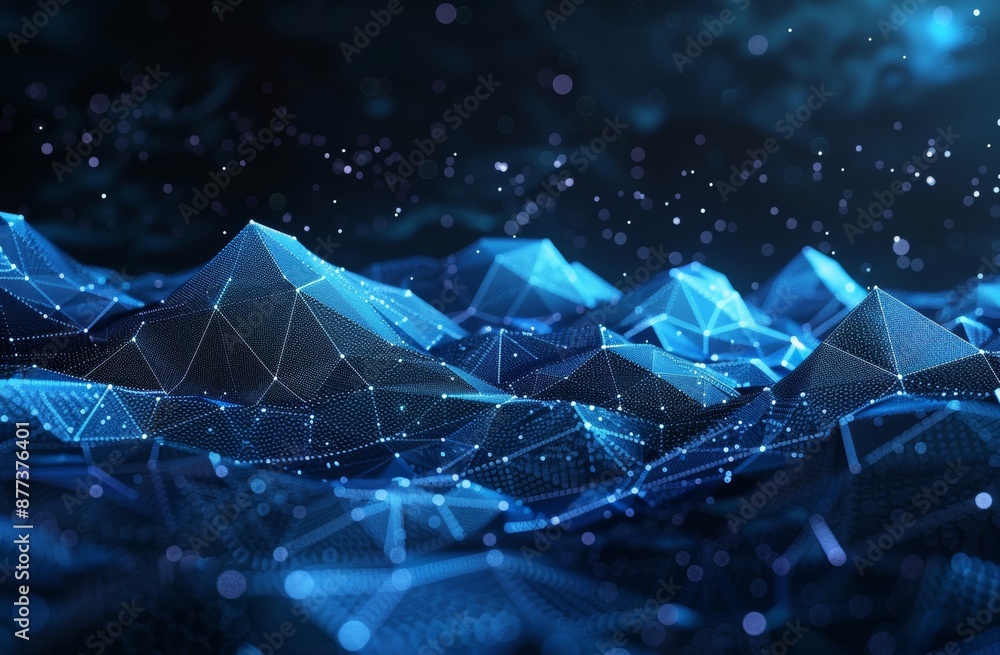 Aufkleber 3d rendering of chaotic cubes on a blue surface.
