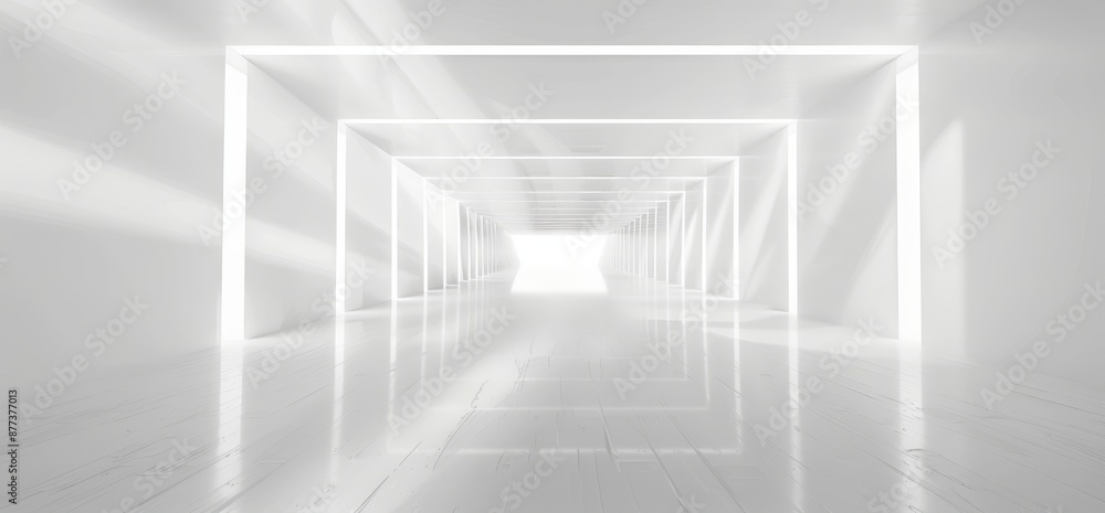 Poster a realistic round sci-fi corridor with lights rendered in 3d