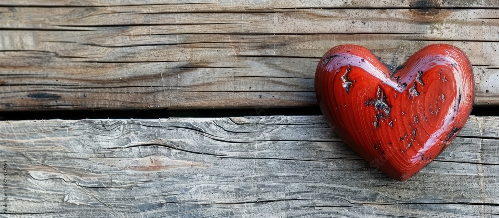 Aufkleber heart shaped object in red on wooden background providing ample copy space image