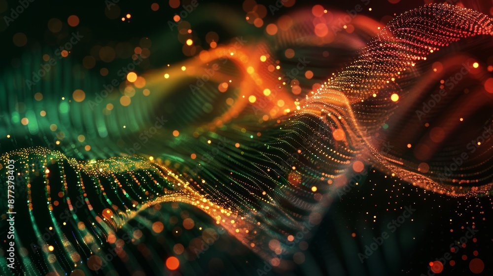Poster an abstract glowing virtual neural network. a futuristic coding or stock concept is portrayed in thi