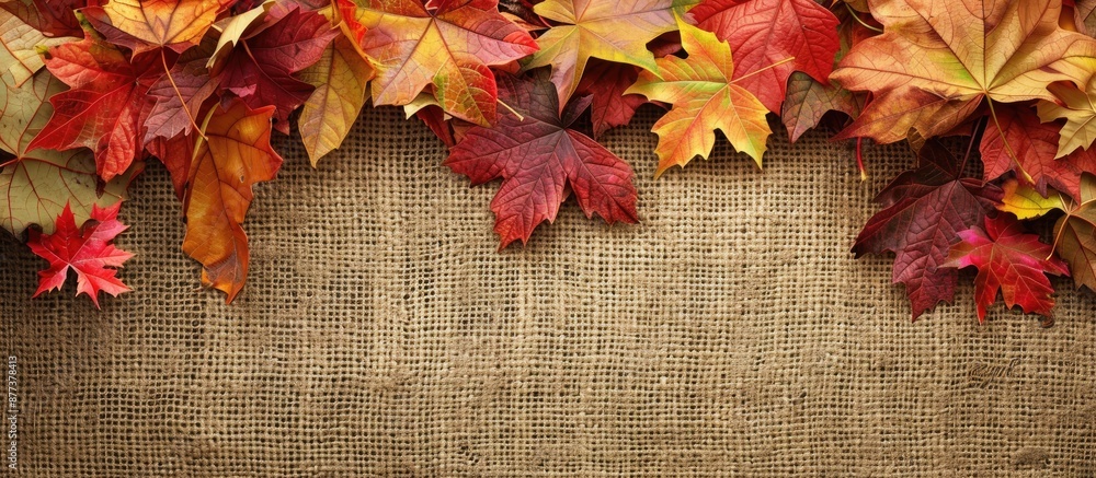 Poster fall foliage on burlap background with copy space image