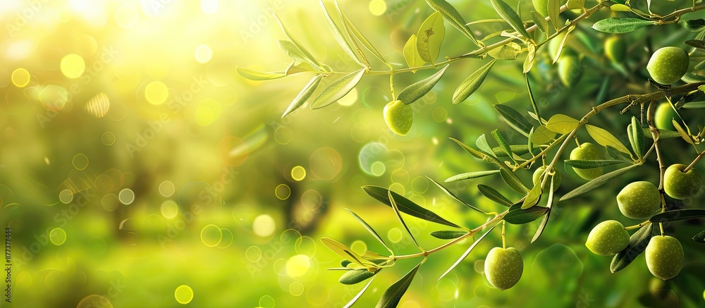 Sticker Branch of olive tree with fruits and leaves on a natural agricultural copy space image