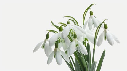 Isolated white background with forest snowdrops bouquet