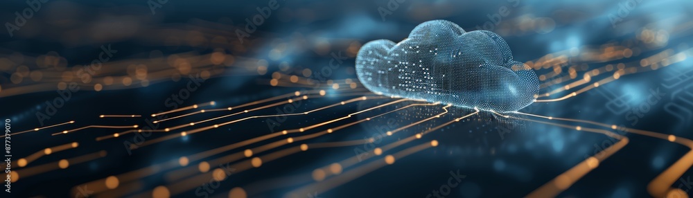 Poster abstract cloud computing concept with glowing circuit board.