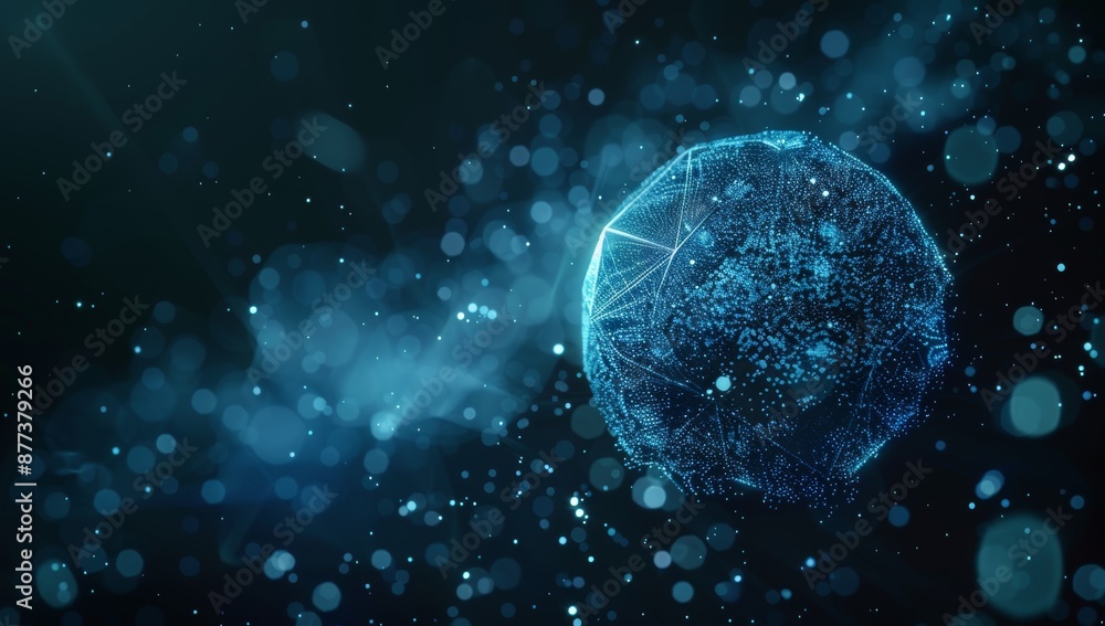 Poster polygonal sphere rendered in 3d with a geometric shape and futuristic modern background.