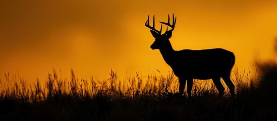 Silhouette of a white tailed deer with a background suitable for writing or images. Copy space image. Place for adding text and design