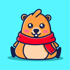 Cute cartoon otter using Christmas attributes