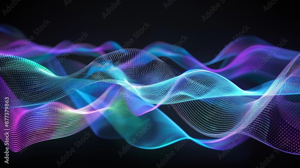 Poster a 3d abstract digital technology background with gradient dots and lines. cloud, stock, cryptocurren