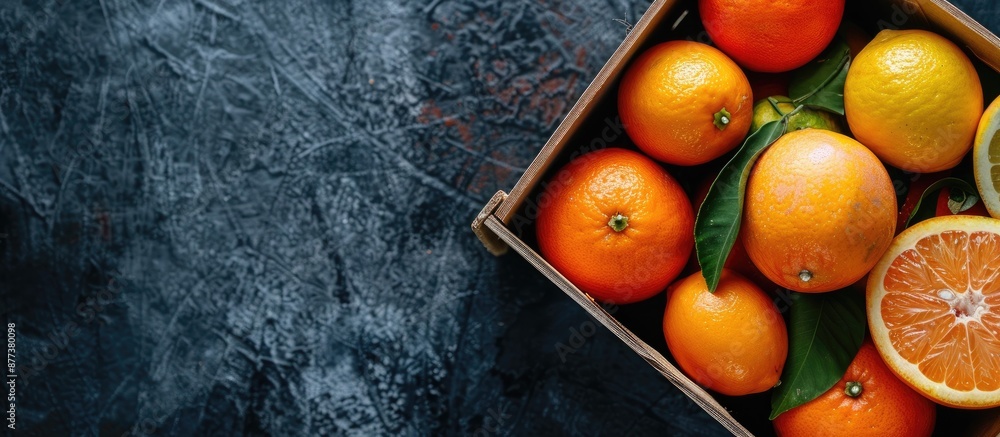 Aufkleber top view of a box filled with citrus fruits providing ample copy space image