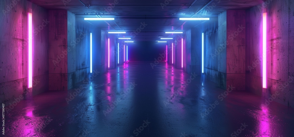 Poster the three dimensional rendering of an alien spaceship shaped tunnel, filled with vibrant grunge conc