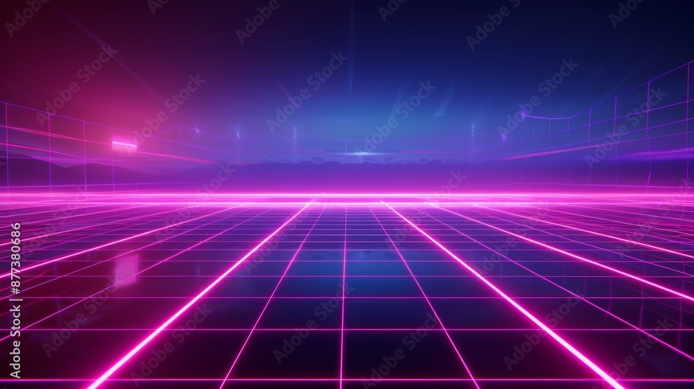 Poster synthwave wireframe net abstract background. future retro grid illustration.