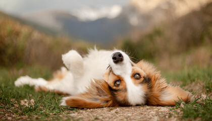 dog laying on his back