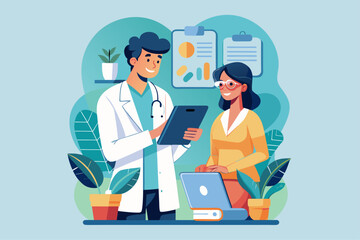 A flat illustration of a doctor examining a patient