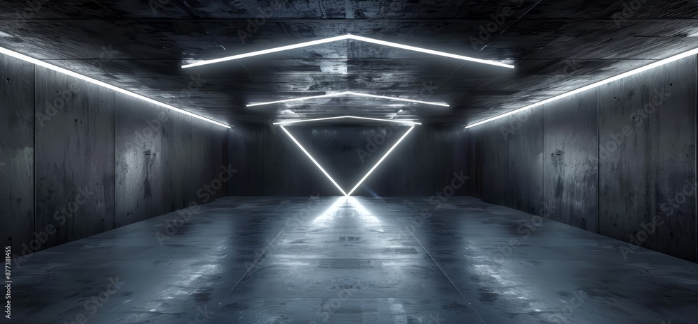 Poster an abstract 3d rendering of a sci fi futuristic dark concrete grunge reflective modern alien spacesh