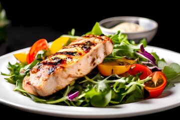 Indulge in the ultimate healthy dining experience with our grilled chicken breast and fresh salad