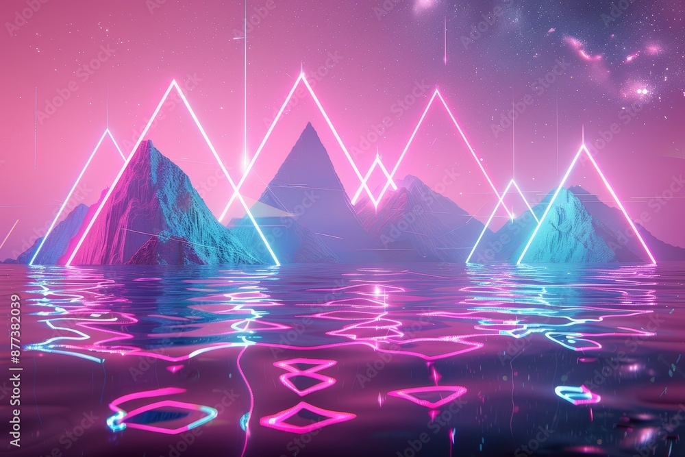 Poster abstract retro futuristic background. beautiful 3d illustration. retro wave stylization. flying in s