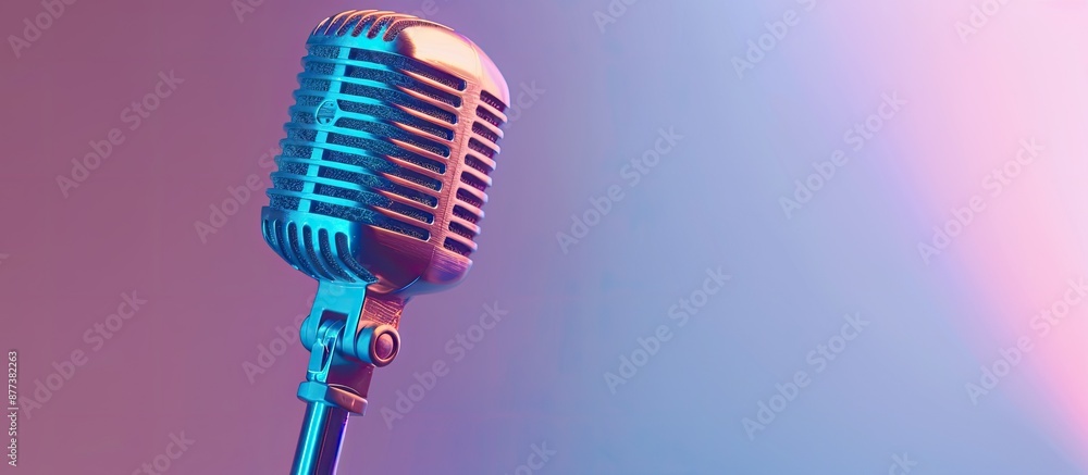 Poster contemporary microphone on a bright backdrop with space for text or images. copy space image. place 