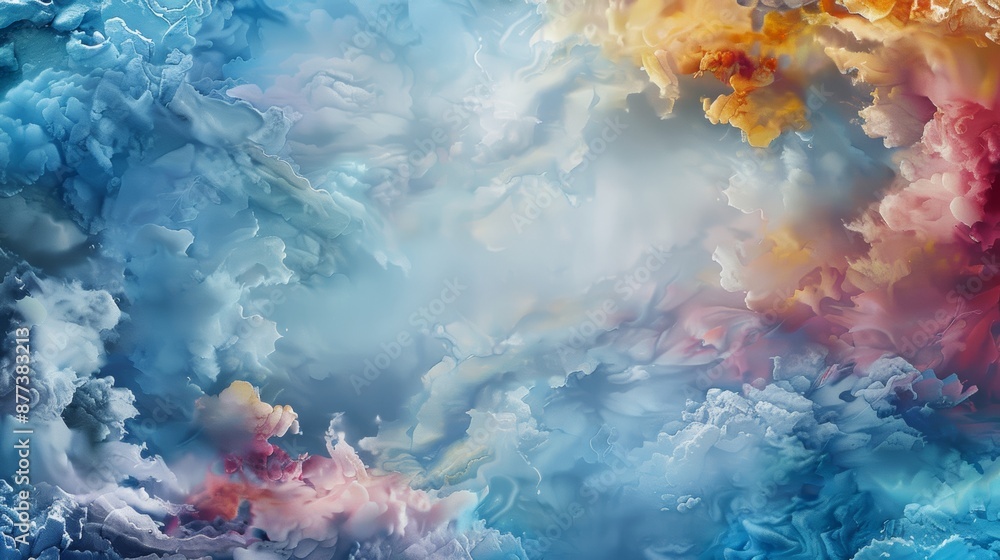 Poster Abstract colorful swirls and clouds with a bright light in the center.
