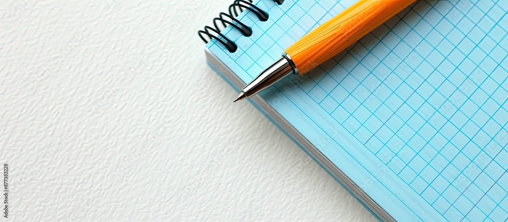 Poster a notebook along with a pen displayed leaving a blank area for additional content or design in the p