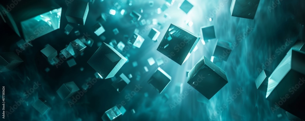 Poster three-dimensional illustration of an abstract sci-fi block triangle. background for a cyber crypto s