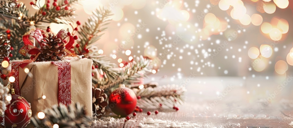 Poster festive decorations and presents for new year s celebrations with space image for text. copy space i
